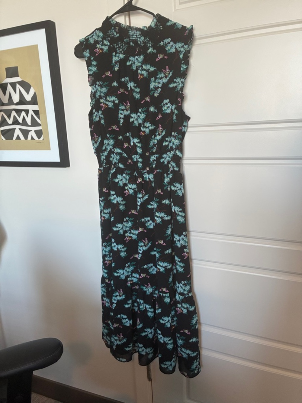 J. Crew Black Midi Dress with Teal and Pink Floral Print